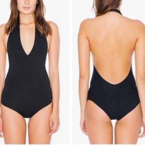 American Apparel Black Low-Back Halter Swimsuit